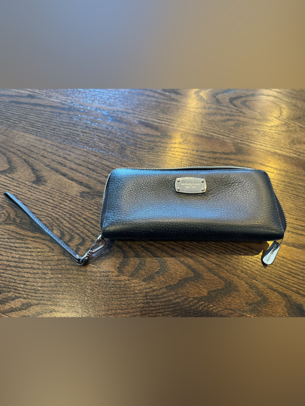 Michael Kors Black Leather Zip-Around Wristlet Wallet